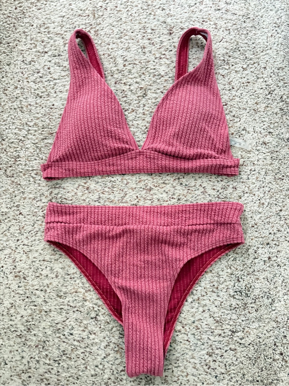 Ribbed V-Neck Bikini Set in Rose